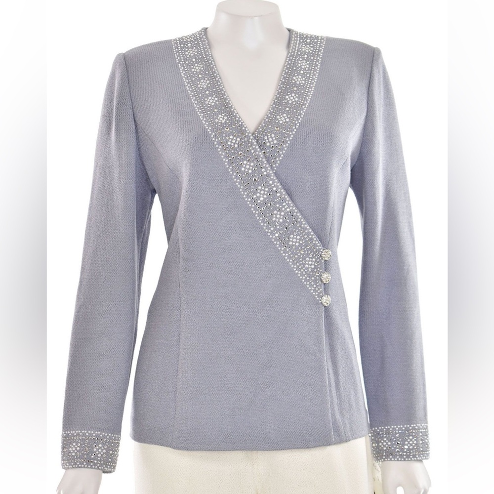 St. John Collection Evening Blazer Embellished Trim Women Size 4 Grunge Elegant
